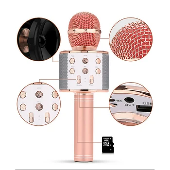 Ws858 Безжичен Караоке Микрофон Ръчно Bluetooth-съвместими Микрофон Високоговорител за Ktv Плейър Пеене Вечерни Домашен Смартфон