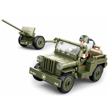 SLUBAN Втората Световна Война Кацане В Нормандия САЩ WILLYS Джип градивните елементи на WW2 Военен Армейски Автомобил Тухли Класическият Модел Детски Играчки За Момчета