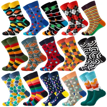 10 Чифта Чорапи, Мъжки Чорапи на най-новия дизайн на Чорапи със Средна Дължина, Есенни Чорапи, Качествени Бизнес Чорапи с Геометричната Решетка, Шарените Мъжки Чорапи Памук