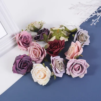 5 бр./лот 7 см Коприна Розата е Цветето на главата на Изкуствени Цветя за Сватба Парти Начало Декор САМ Венец Албум За Изрезки Подарък кутия Занаят Фалшив Цвете
